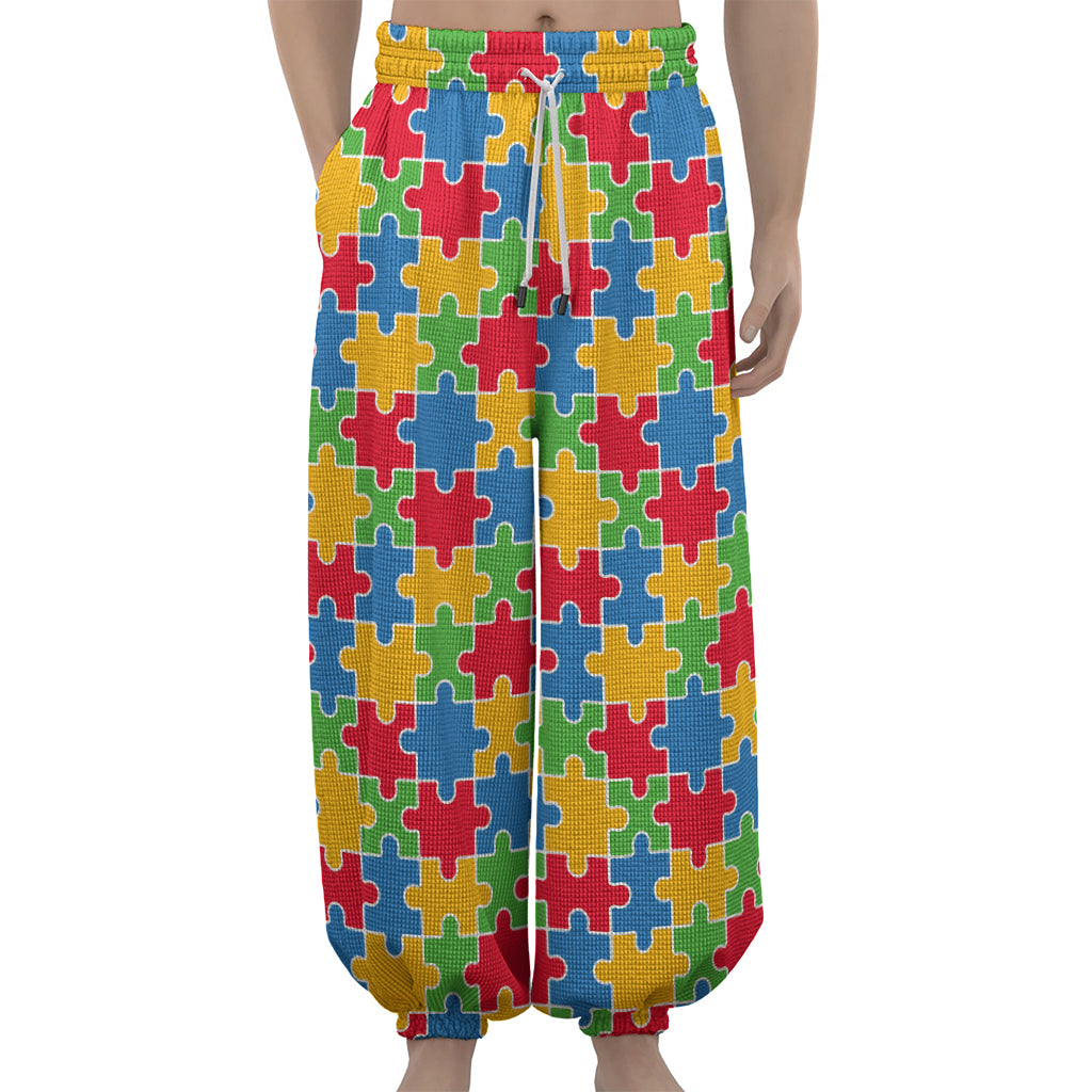 Autism Awareness Jigsaw Pattern Print Lantern Pants