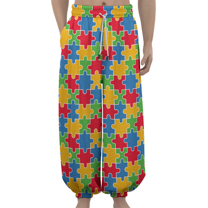 Autism Awareness Jigsaw Pattern Print Lantern Pants