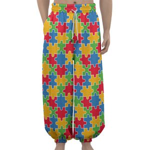 Autism Awareness Jigsaw Pattern Print Lantern Pants