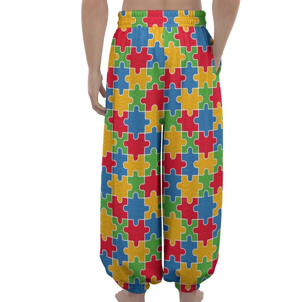 Autism Awareness Jigsaw Pattern Print Lantern Pants