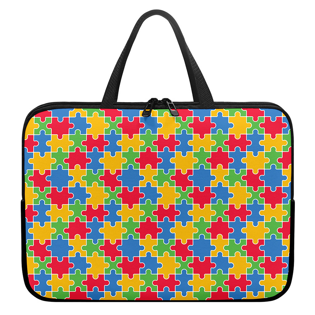 Autism Awareness Jigsaw Pattern Print Laptop Sleeve With Handle