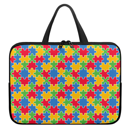 Autism Awareness Jigsaw Pattern Print Laptop Sleeve With Handle