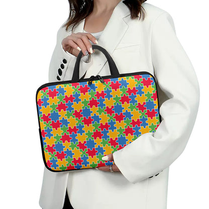 Autism Awareness Jigsaw Pattern Print Laptop Sleeve With Handle