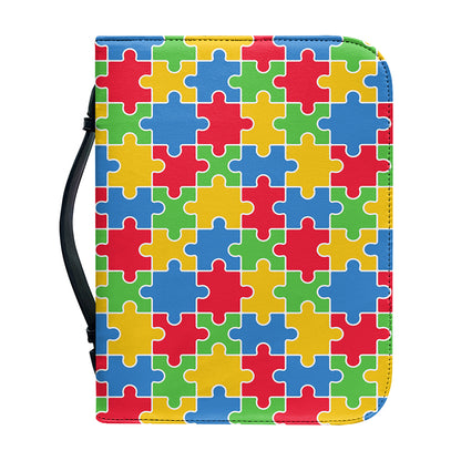 Autism Awareness Jigsaw Pattern Print Leather Bible Cover