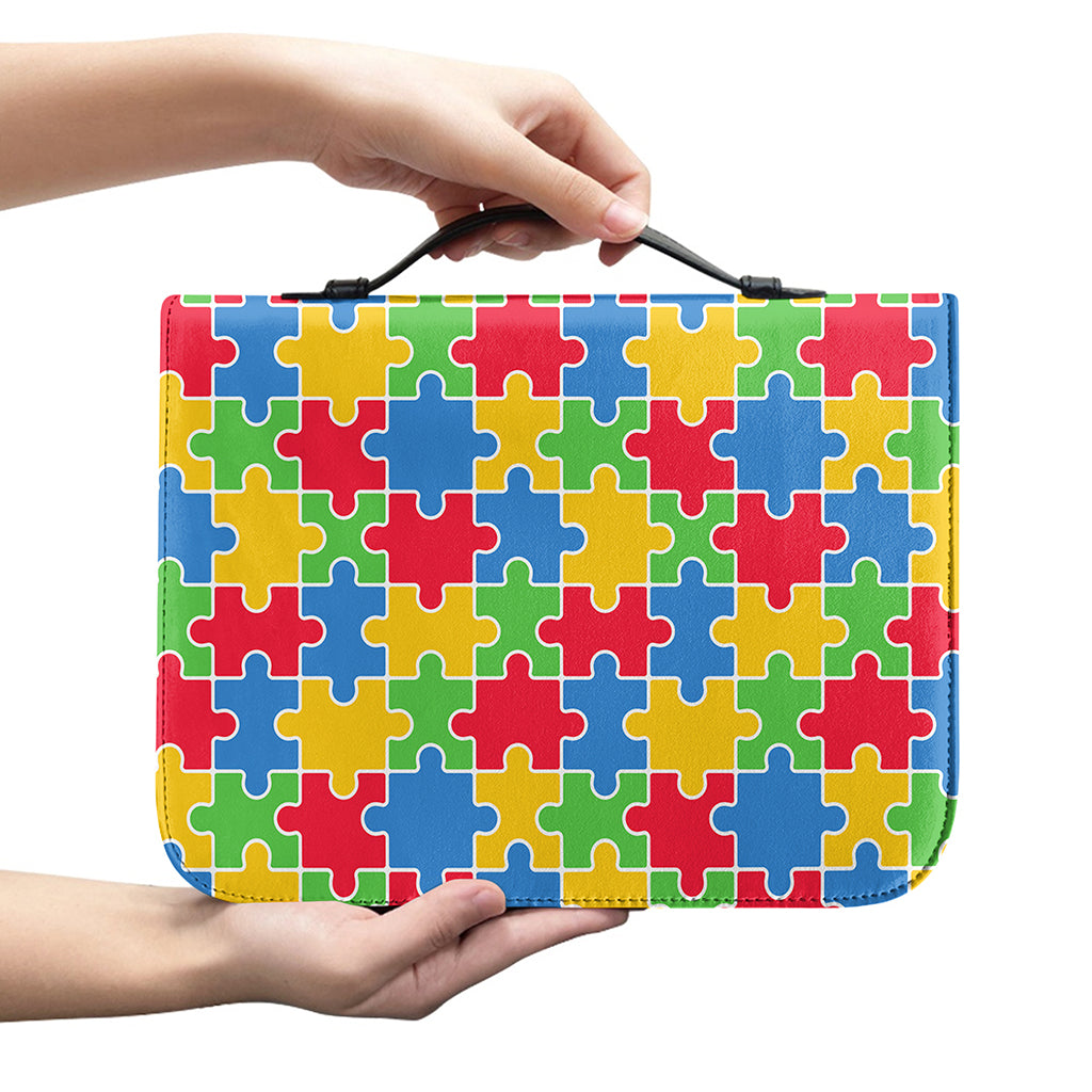 Autism Awareness Jigsaw Pattern Print Leather Bible Cover