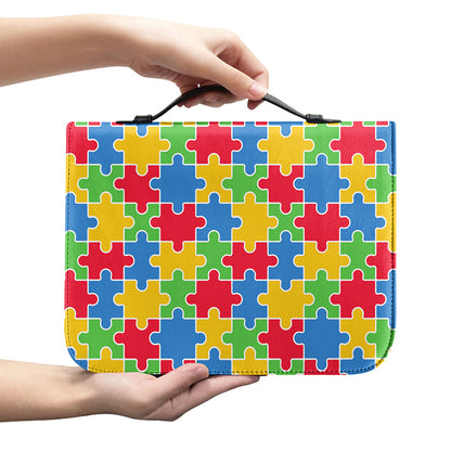 Autism Awareness Jigsaw Pattern Print Leather Bible Cover