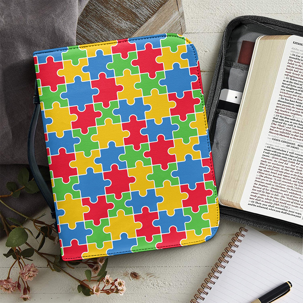 Autism Awareness Jigsaw Pattern Print Leather Bible Cover