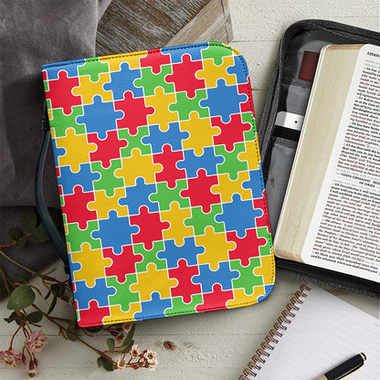 Autism Awareness Jigsaw Pattern Print Leather Bible Cover