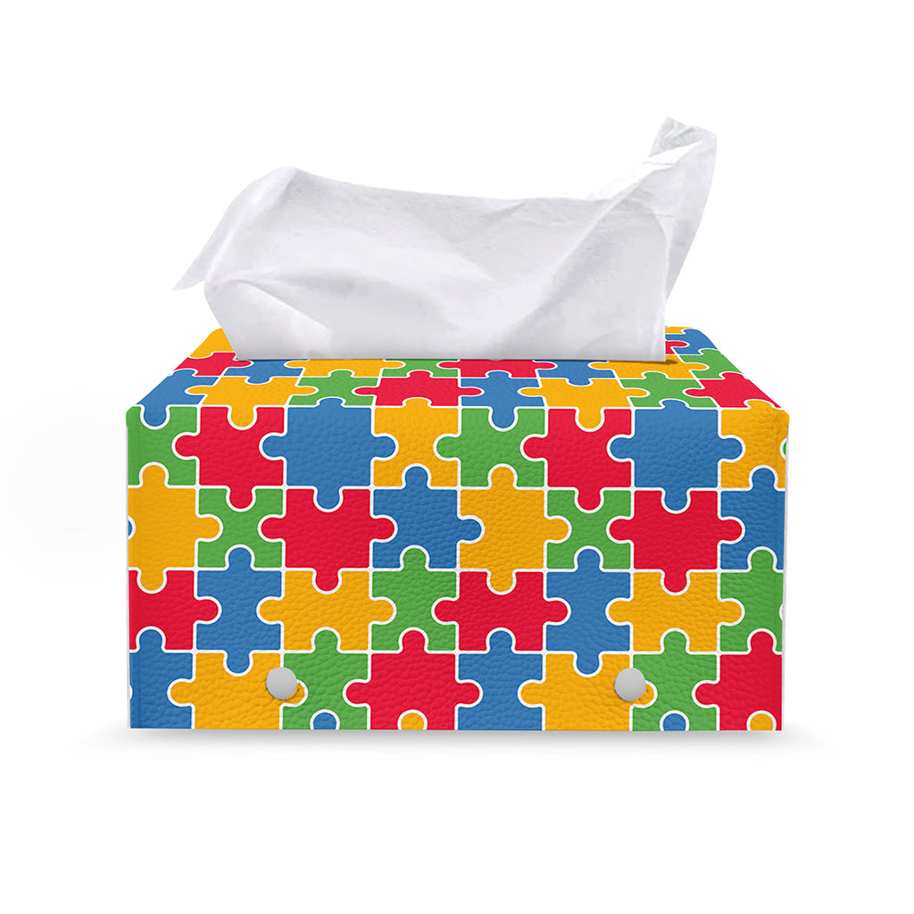 Autism Awareness Jigsaw Pattern Print Leather Tissue Box Cover