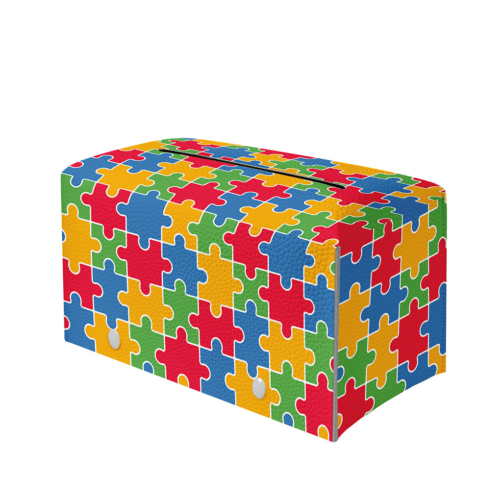 Autism Awareness Jigsaw Pattern Print Leather Tissue Box Cover