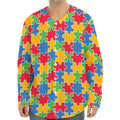 Autism Awareness Jigsaw Pattern Print Long Sleeve Baseball Jersey