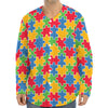 Autism Awareness Jigsaw Pattern Print Long Sleeve Baseball Jersey