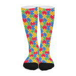 Autism Awareness Jigsaw Pattern Print Long Socks