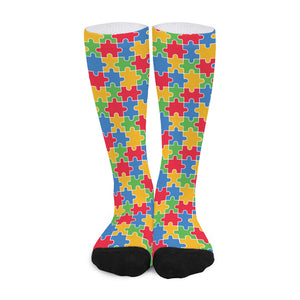 Autism Awareness Jigsaw Pattern Print Long Socks