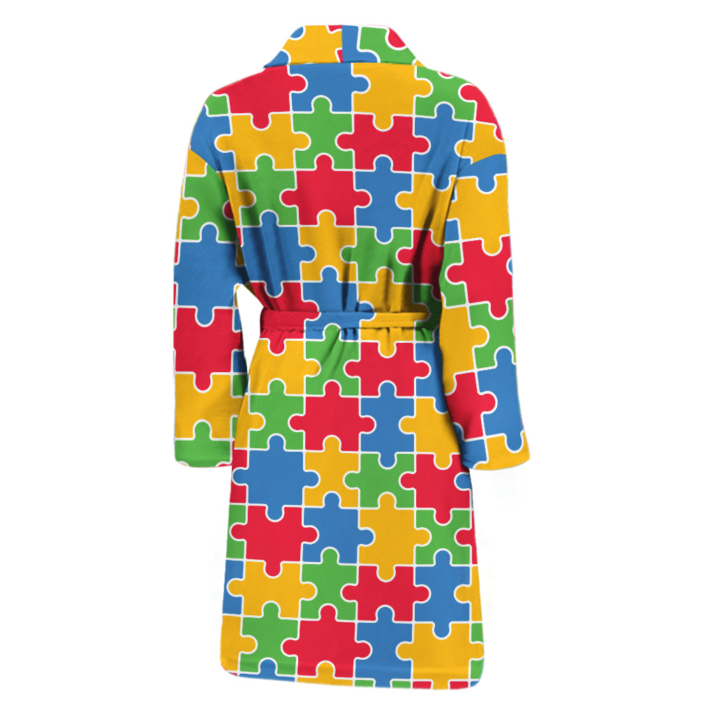 Autism Awareness Jigsaw Pattern Print Men's Bathrobe