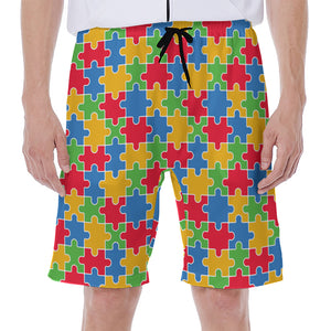 Autism Awareness Jigsaw Pattern Print Men's Beach Shorts