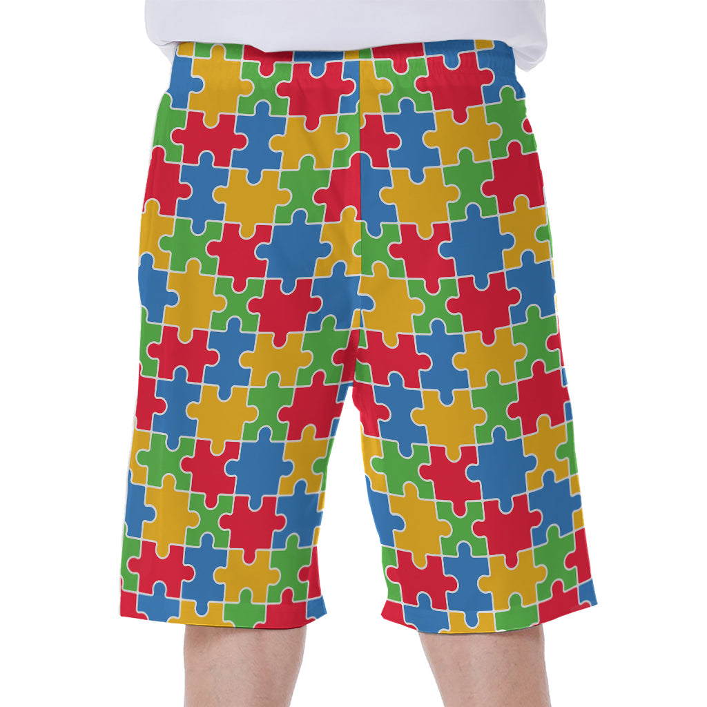 Autism Awareness Jigsaw Pattern Print Men's Beach Shorts