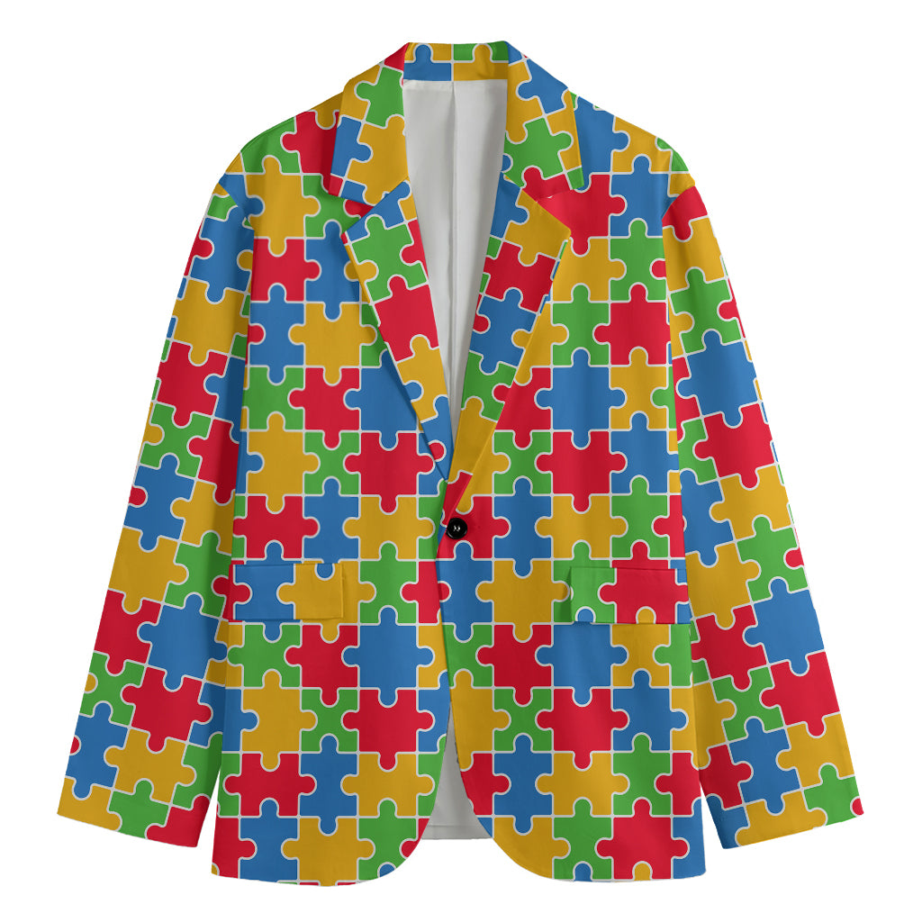 Autism Awareness Jigsaw Pattern Print Men's Blazer