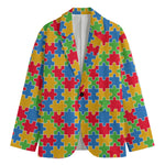 Autism Awareness Jigsaw Pattern Print Men's Blazer