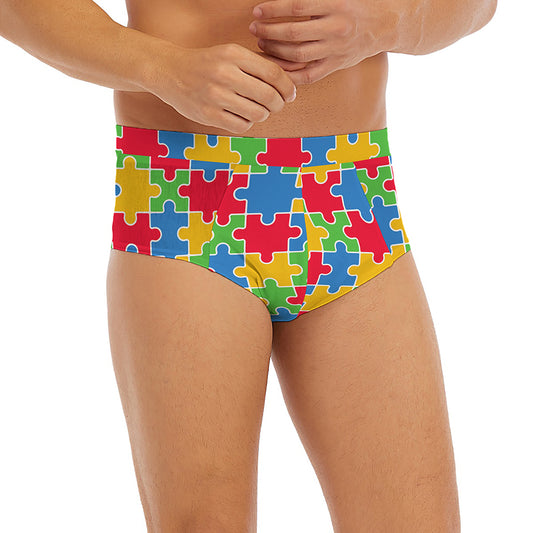 Autism Awareness Jigsaw Pattern Print Men's Briefs