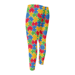 Autism Awareness Jigsaw Pattern Print Men's Compression Pants