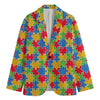 Autism Awareness Jigsaw Pattern Print Men's Cotton Blazer