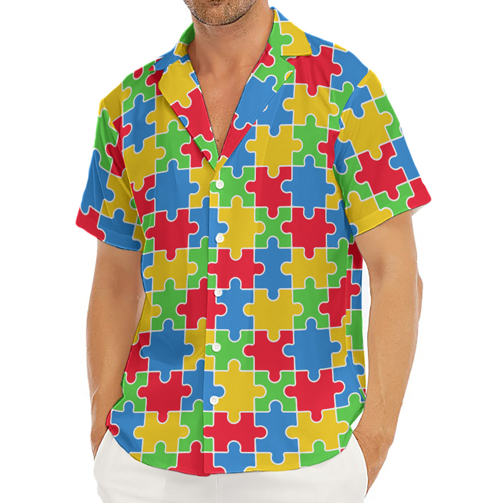 Autism Awareness Jigsaw Pattern Print Men's Deep V-Neck Shirt