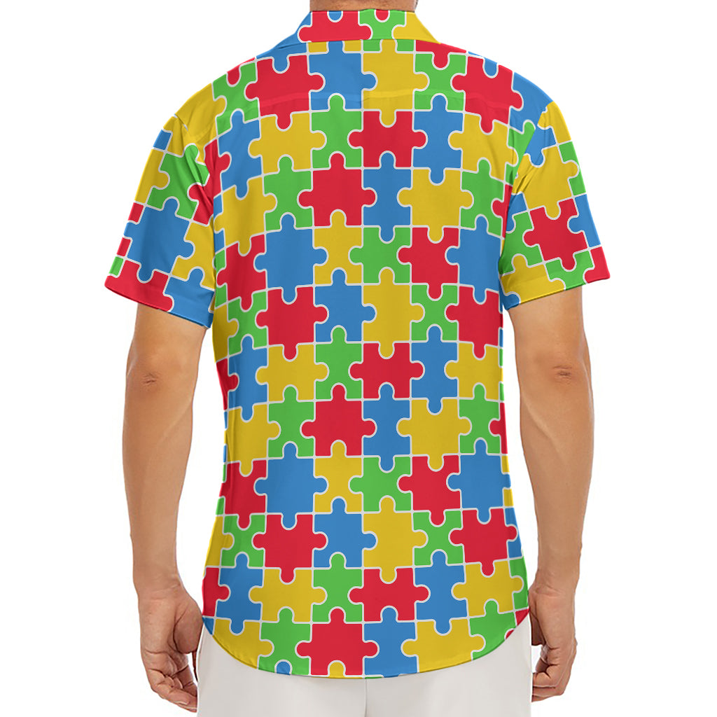 Autism Awareness Jigsaw Pattern Print Men's Deep V-Neck Shirt