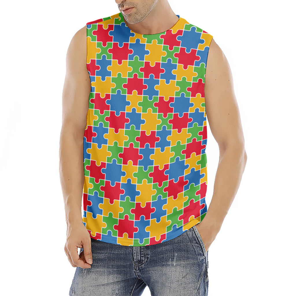 Autism Awareness Jigsaw Pattern Print Men's Fitness Tank Top