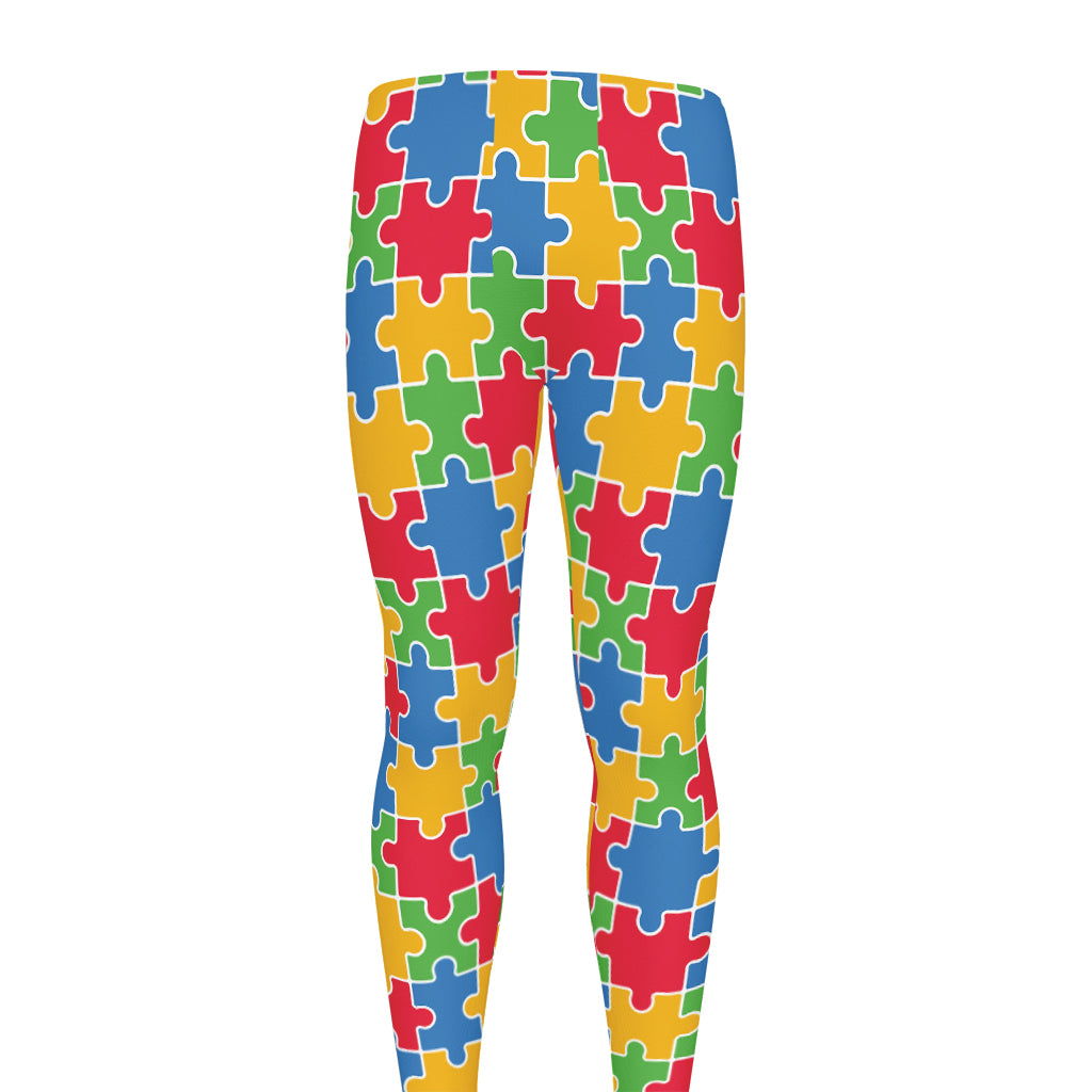 Autism Awareness Jigsaw Pattern Print Men's leggings