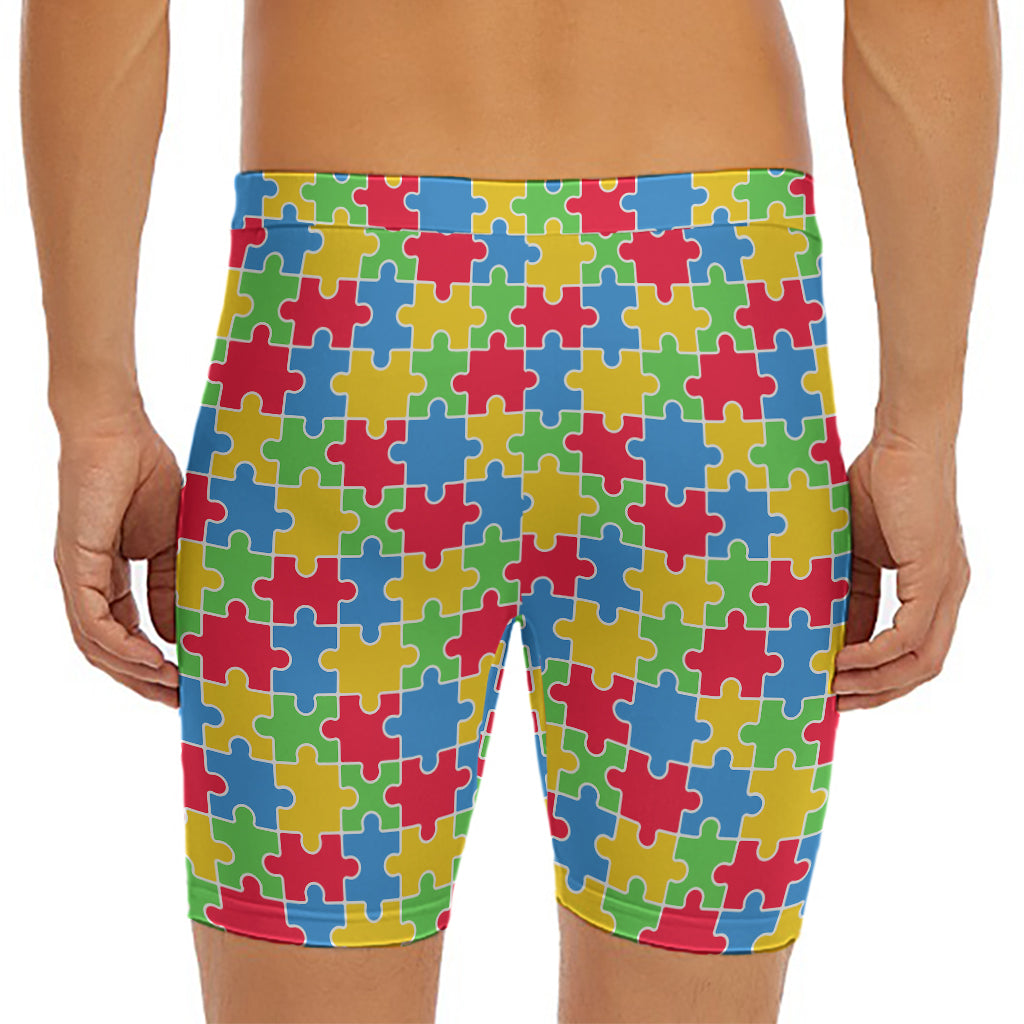 Autism Awareness Jigsaw Pattern Print Men's Long Boxer Briefs