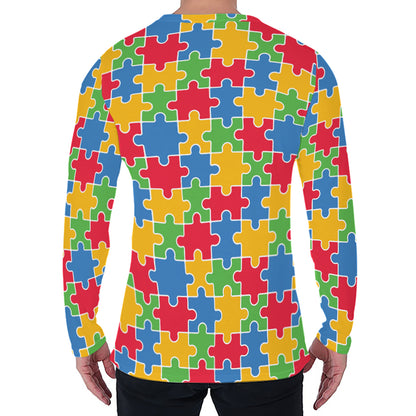 Autism Awareness Jigsaw Pattern Print Men's Long Sleeve T-Shirt