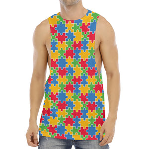 Autism Awareness Jigsaw Pattern Print Men's Muscle Tank Top