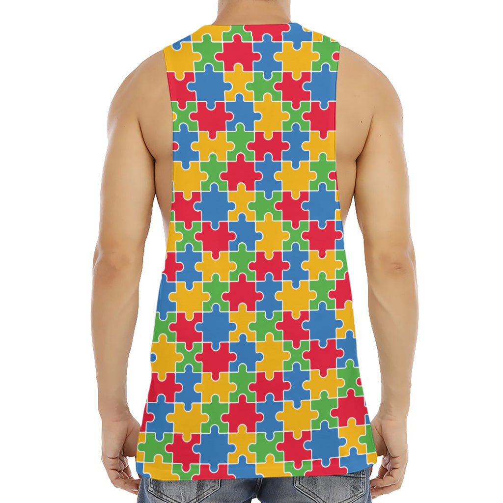 Autism Awareness Jigsaw Pattern Print Men's Muscle Tank Top