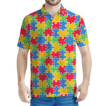 Autism Awareness Jigsaw Pattern Print Men's Polo Shirt