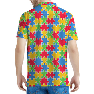 Autism Awareness Jigsaw Pattern Print Men's Polo Shirt