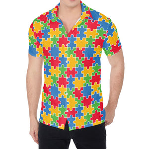 Autism Awareness Jigsaw Pattern Print Men's Shirt