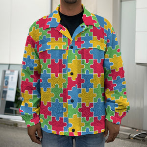 Autism Awareness Jigsaw Pattern Print Men's Shirt Jacket