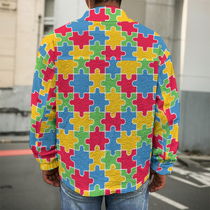 Autism Awareness Jigsaw Pattern Print Men's Shirt Jacket