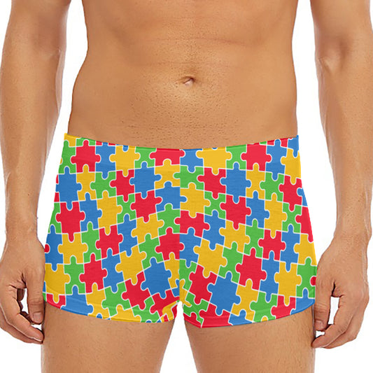 Autism Awareness Jigsaw Pattern Print Men's Short Boxer Briefs