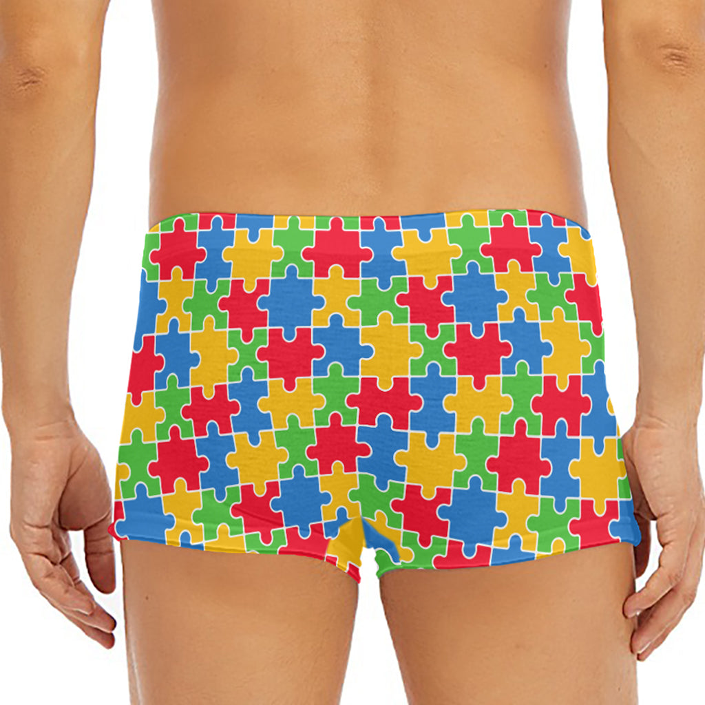 Autism Awareness Jigsaw Pattern Print Men's Short Boxer Briefs