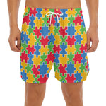 Autism Awareness Jigsaw Pattern Print Men's Split Running Shorts