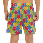 Autism Awareness Jigsaw Pattern Print Men's Split Running Shorts