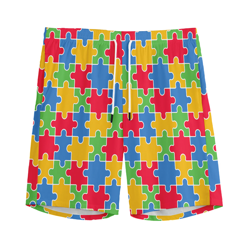 Autism Awareness Jigsaw Pattern Print Men's Sports Shorts