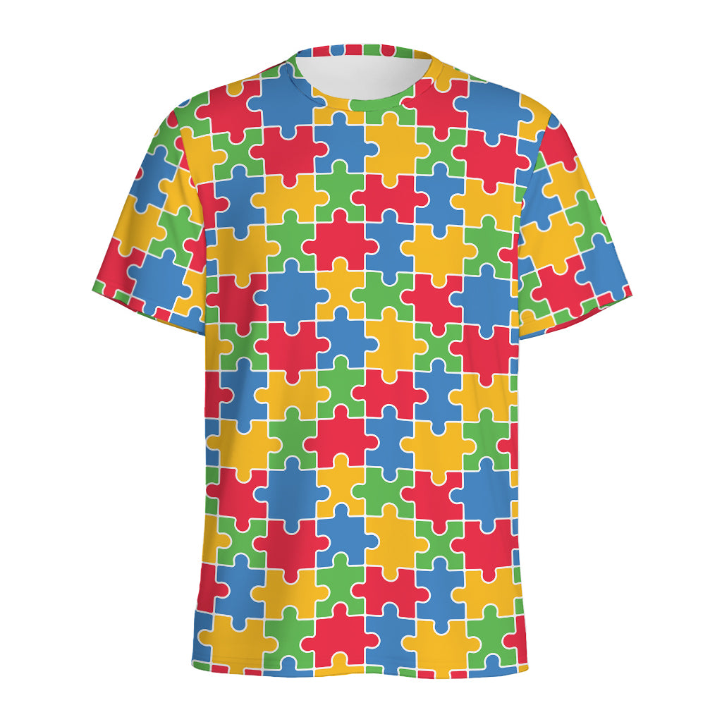 Autism Awareness Jigsaw Pattern Print Men's Sports T-Shirt