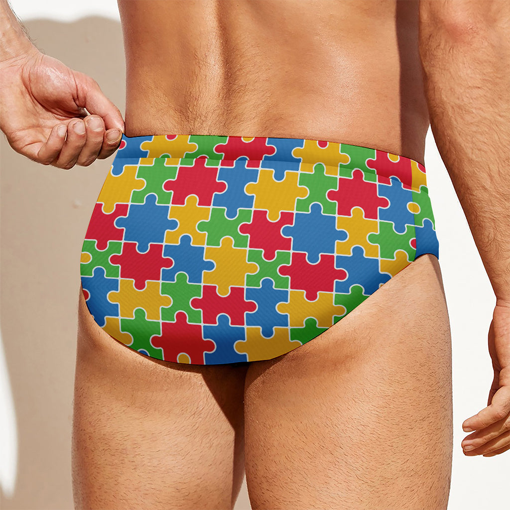 Autism Awareness Jigsaw Pattern Print Men's Swim Briefs