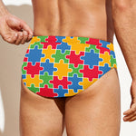 Autism Awareness Jigsaw Pattern Print Men's Swim Briefs