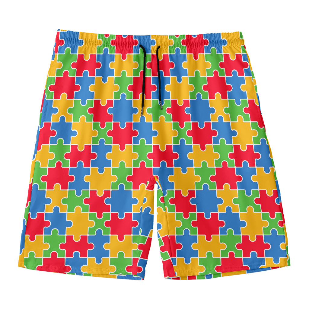 Autism Awareness Jigsaw Pattern Print Men's Swim Trunks