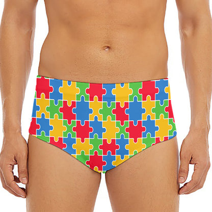 Autism Awareness Jigsaw Pattern Print Men's Triangle Swim Briefs