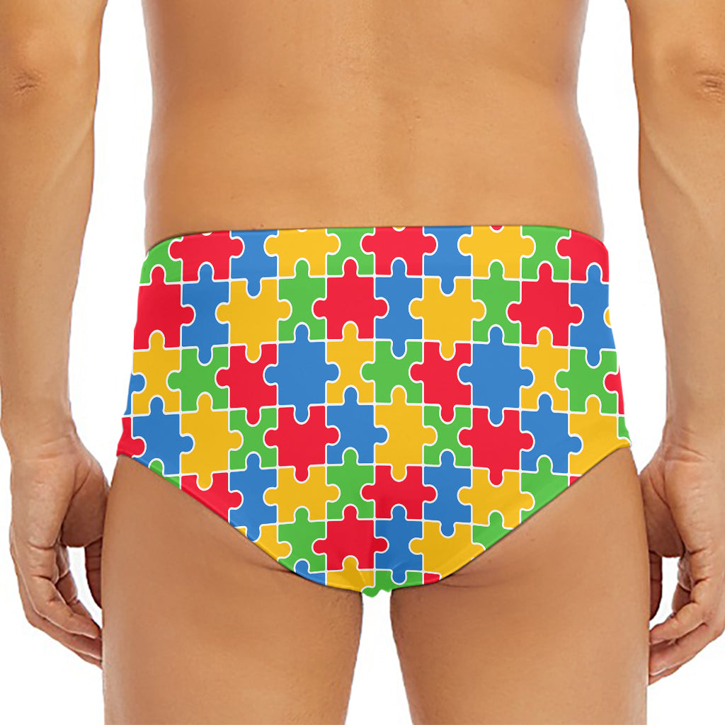 Autism Awareness Jigsaw Pattern Print Men's Triangle Swim Briefs